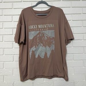 Rocky Mountains Colorado Graphic Tee 2X Brown Oversized T Shirt